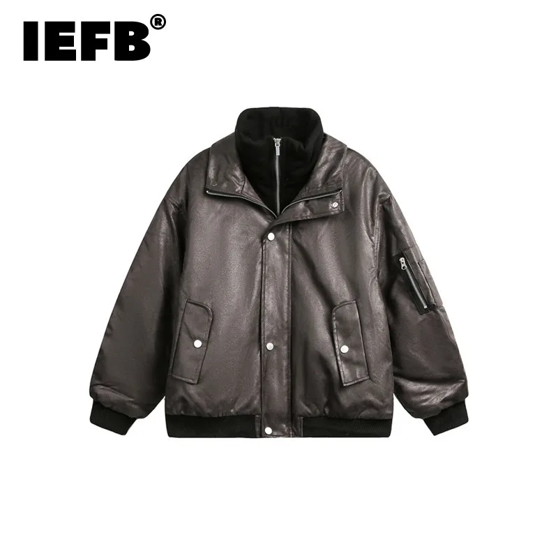 IEFB High Street Men's Jackets Fake Two-piece Stand Collar Zipper Patchwork Contrast Color Streetwear Male Casual Coats CPG2221