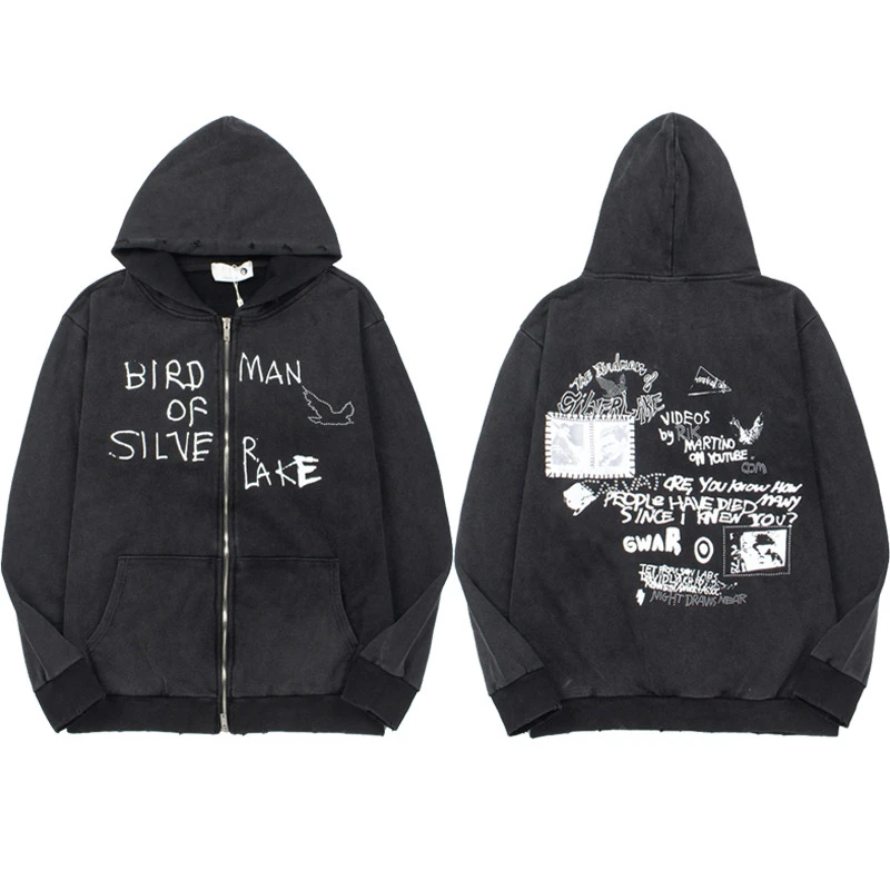 

PengPALY Retro Waed Zipper Hoodie Jaet Youth Casual Loose Fit Long Sve Autumn Outerwear for Men Animal Pattern