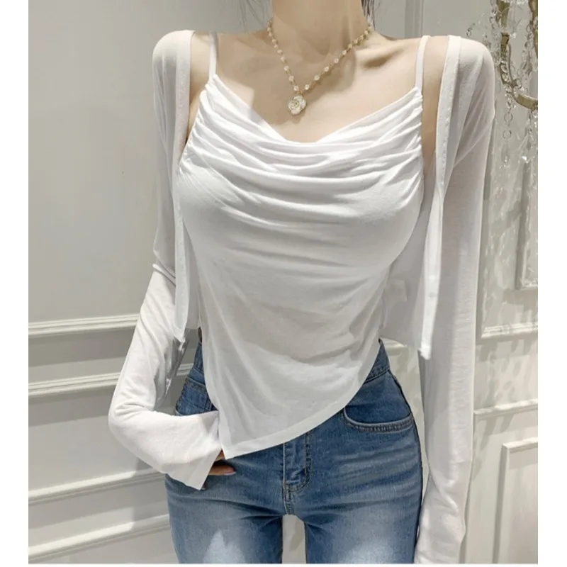 

Sexy Slimming Folded Women's Cardigan Thin Two-Piece Set Dongda Gate Small Women's Gown with Thin Open Cardigan Faionable