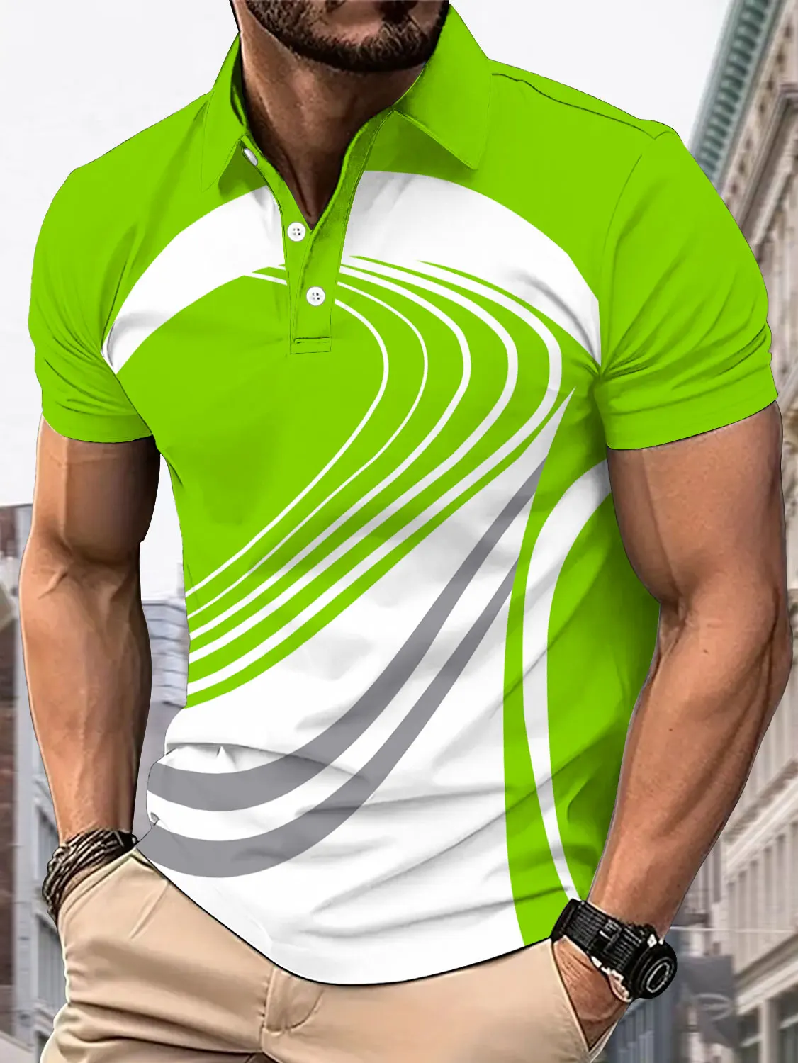 New Men's Summer Collection Polo Casual Digital Printed Polo Personalized Collar Suggested Machine Wash