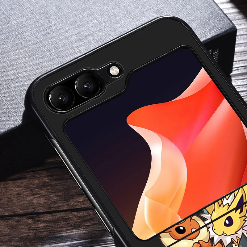 New Trend Phone Case For Samsung Galaxy Z Flip 6 5 4 3 5G Flip6 Flip5 Flip4 Pikachu Squirtle Pokemon Black Hard Matte Back Cover image 4