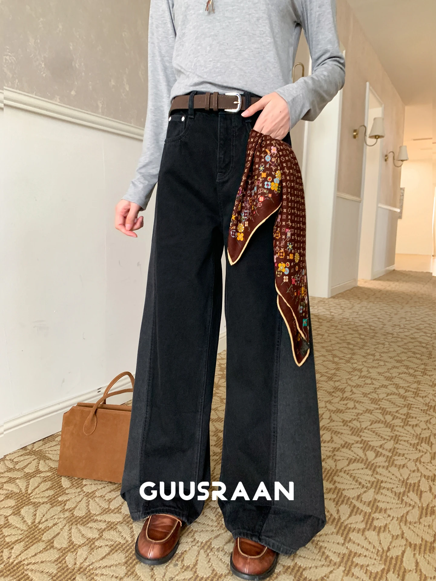 

High Waist Loose Fit Pure Cotton Denim Pants Women's Autumn Faion Wide Leg Trousers Color Blo Design Casual Commute Sle
