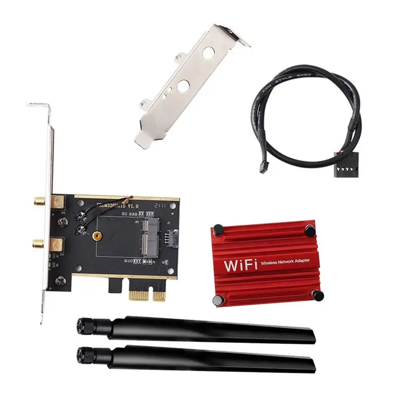 A53M-M.2 To PCIE Wifi Wireless Adapter Converter NGFF M.2 Wifi Bluetooth Card With 2X Antenna For AX210 AX200 9260 8265