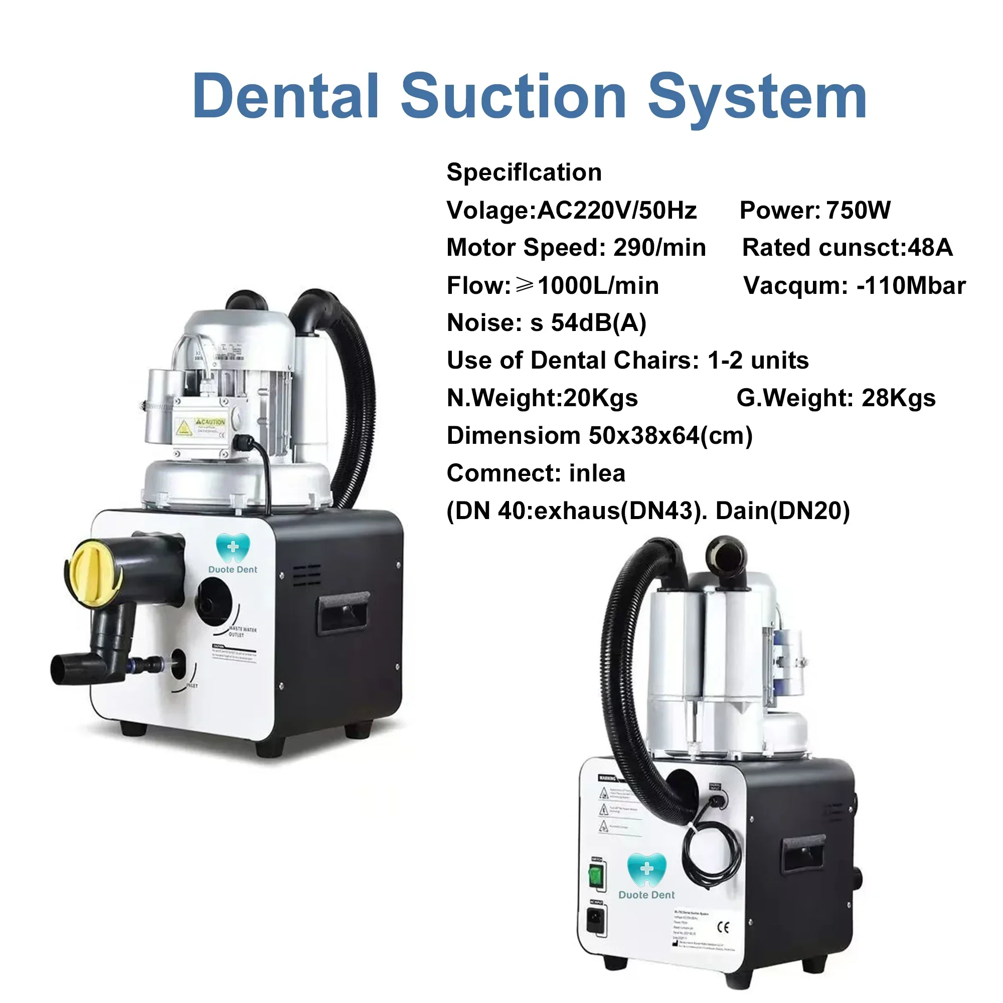 Portable Vacuum Unit can Support one  two pcs  Chair Clinic  System