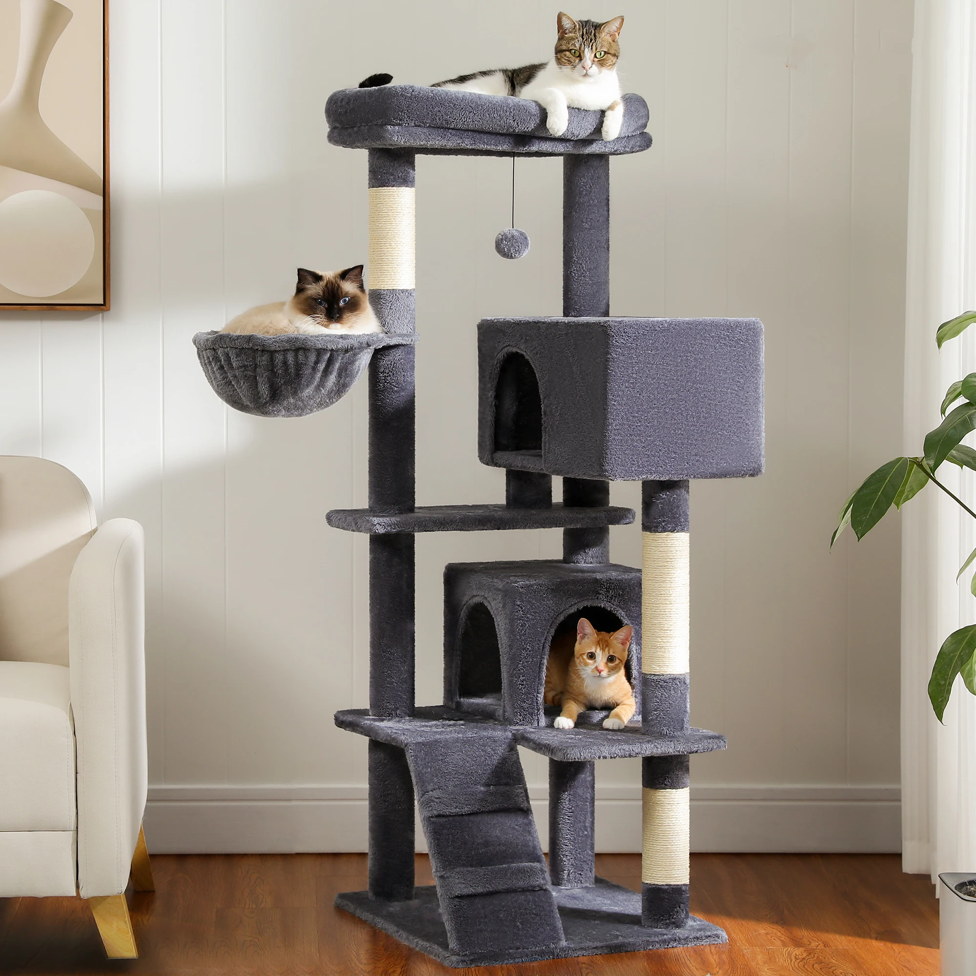 Multi-Level Cat Tree Tower with Scratching Post, Hammock, Top Perch, Large Cat Condo, Indoor Cat Accessories, Kittens Pet Toys