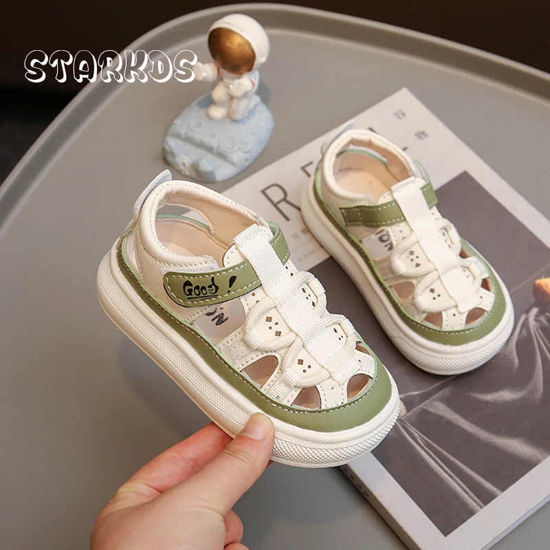 Baby Kids Summer Cut-out Sneakers Toddler Boys Soft Strappy Sandals Girls Casual Thick Sole Sporty Sandalias with Hook & Loop