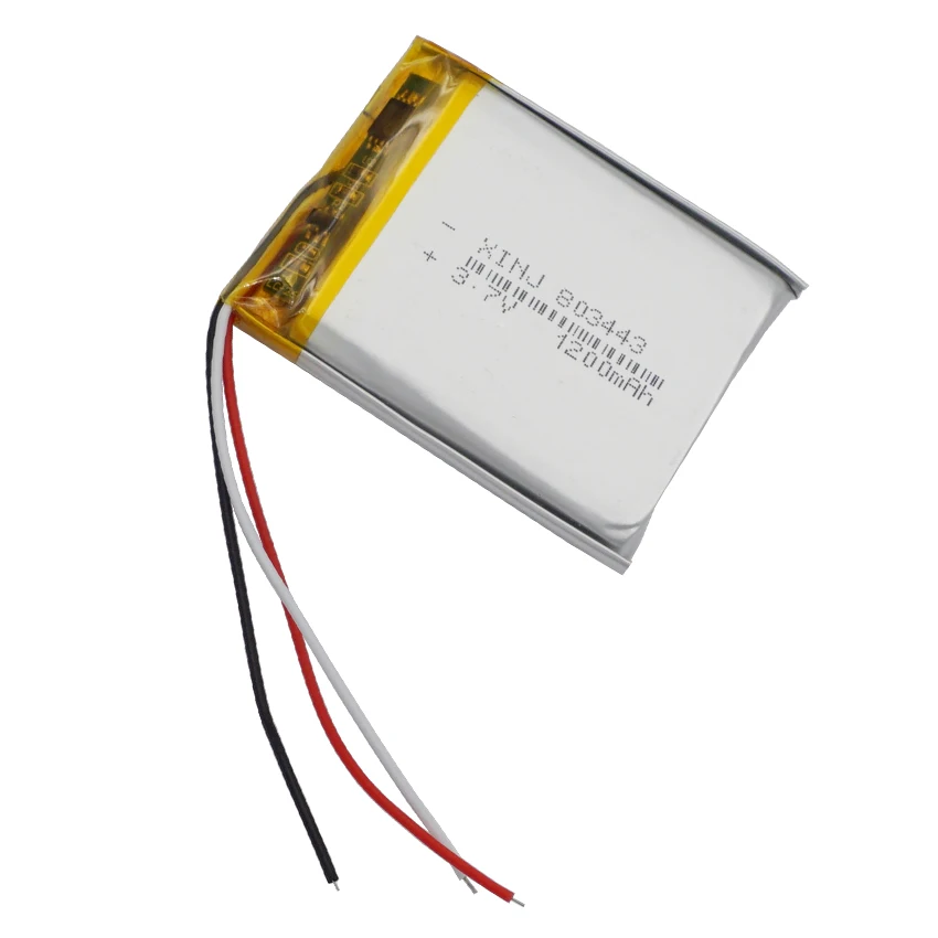 Batteria al litio Li a 3 fili con termistore ricaricabile ai polimeri di litio NTC da 3,7 V 1200 mAh 4,44 Wh 803443   Per la fotocamera DashCam del lettore musicale GPS