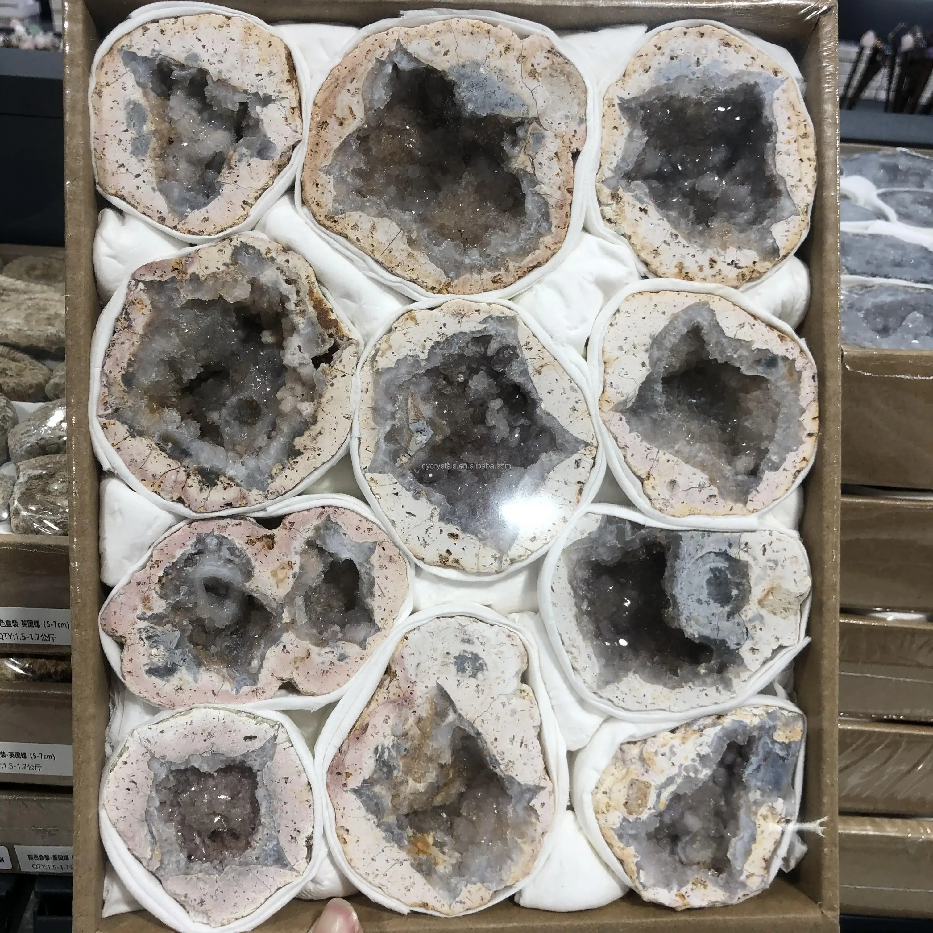 Wholesale high quality druzy Mexican agate geode with box crystals healing quartz agate specimen for gifts