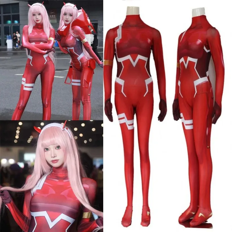 Anime Darling in The Franxx 02 Zero Two Tights Cosplay Costumes Festival Party Carnival Dress Up 3D Red Onesie Women's Clothing