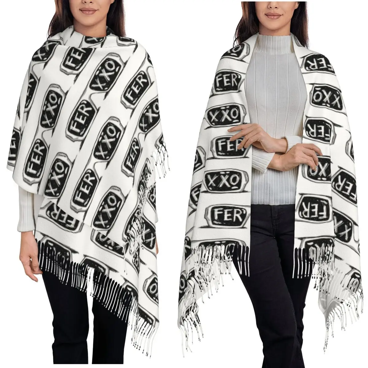 Feid Ferxxo Singer Tour Logo Fun Music Album Scarf Tassel Scarves for Women Soft Warm Shawls and Long Fall Winter Shawl Wraps
