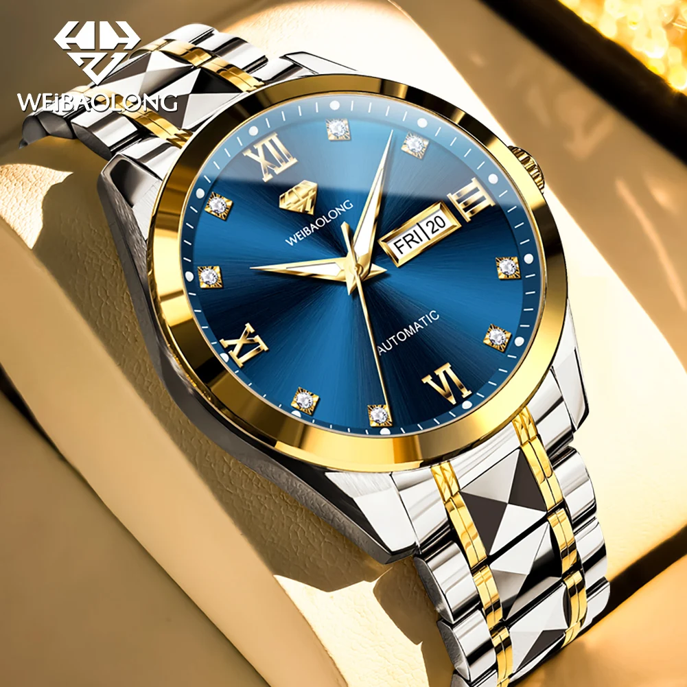 WEIBAOLONG 3803 Automatic Mechanical Men's Watch Real Diamond Tungsten steel Sapphire Mirror Waterproof Man Watches