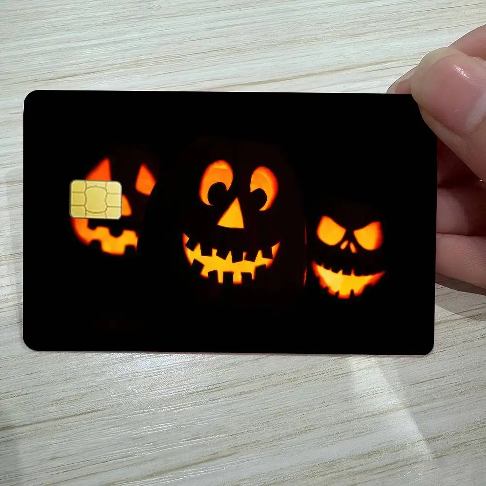 หัวฟักทองฮาโลวีนอะนิเมะการ์ตูนสติกเกอร์ฟิล์มผิวสําหรับบัตรเครดิตเดบิต Bank Bus Card