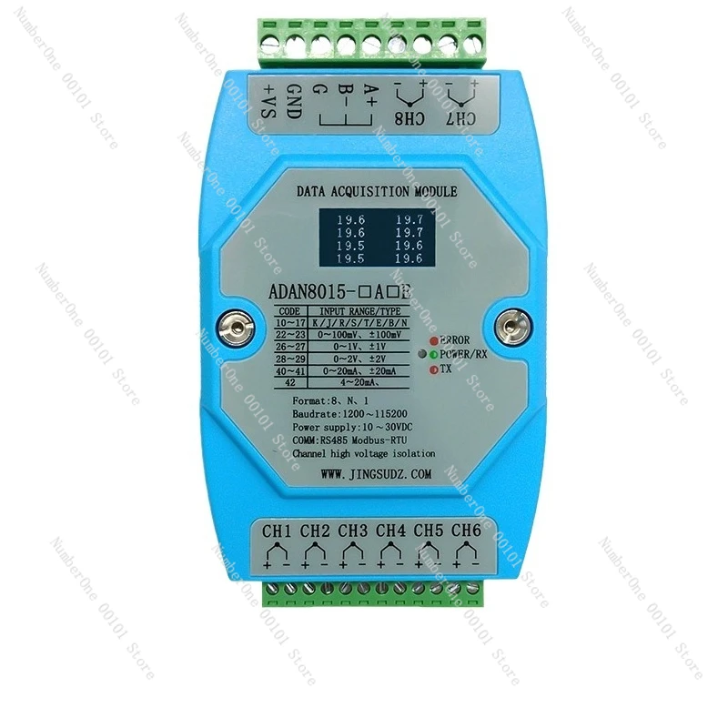 K-type Thermocouple 4-20MA Current 0-2V Voltage to 485 Temperature Transmitter ADAN8015 Acquisition Module