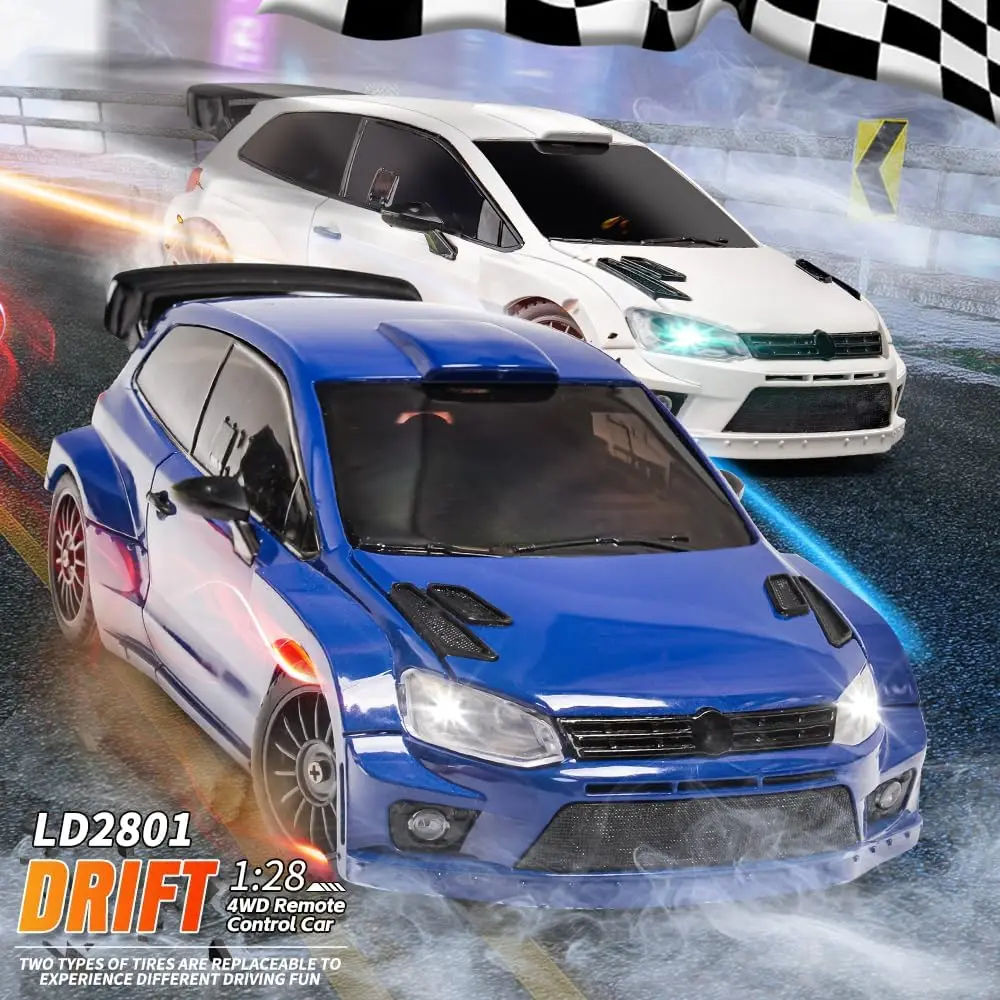 

LDRC 2801 1/28 Mini RC Drift Car GTR 2,4 ГГц 4WD RTR с 4 шинами для дрифта Гоночные автомобили с радиоуправлением (синие)
