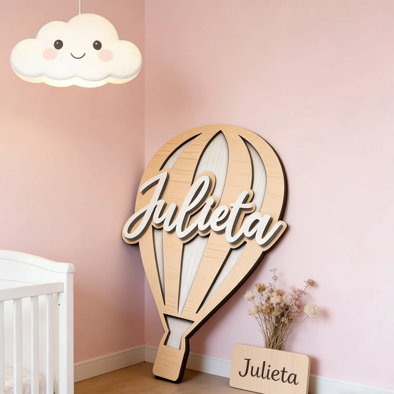 1Pc Custom Name Hot Air Balloon Wooden Name Plaque,Home Room Office Wall Door Decor,DIY Paintable,Nursery Birthday Wedding Gift