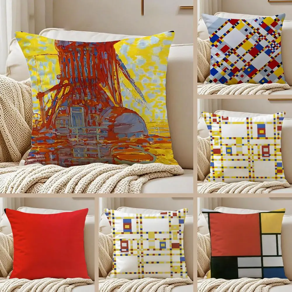 Abstract Painter P-Piet Cornelies Mondrian Cushion Cover Pillowcase Anti-dustmite Invisible Zipper Short Plush Sofa Cushion