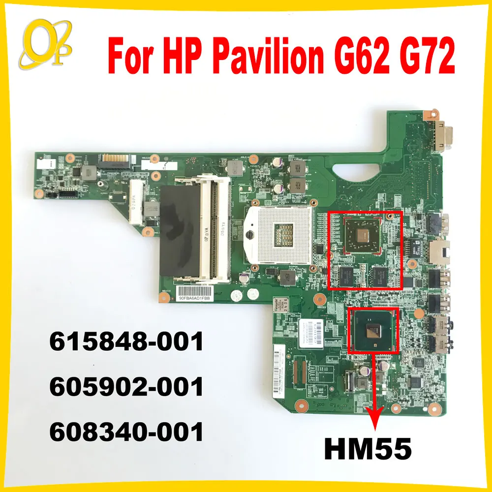 

615848 -001 605902 -001 608340 -001 Материнская плата для ноутбука HP Pavilion G62 G72, материнская плата 01013Y000-575-G HM55 AMD GPU DDR3, протестирована