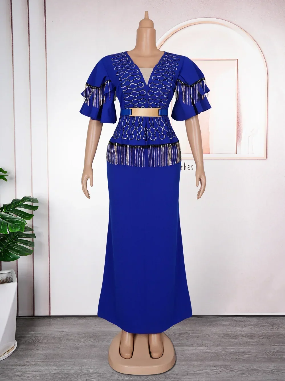 Vestidos de fiesta de boda africanos elegantes de talla grande para mujer otoño africano con cuello en V vestido largo de noche trajes de vestido de Navidad