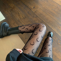 Spring Summer Moon Stars Pattern Women Tights For Girls Black Sexy Pantyhose Transparent Mesh Thin High Elastic Stockings