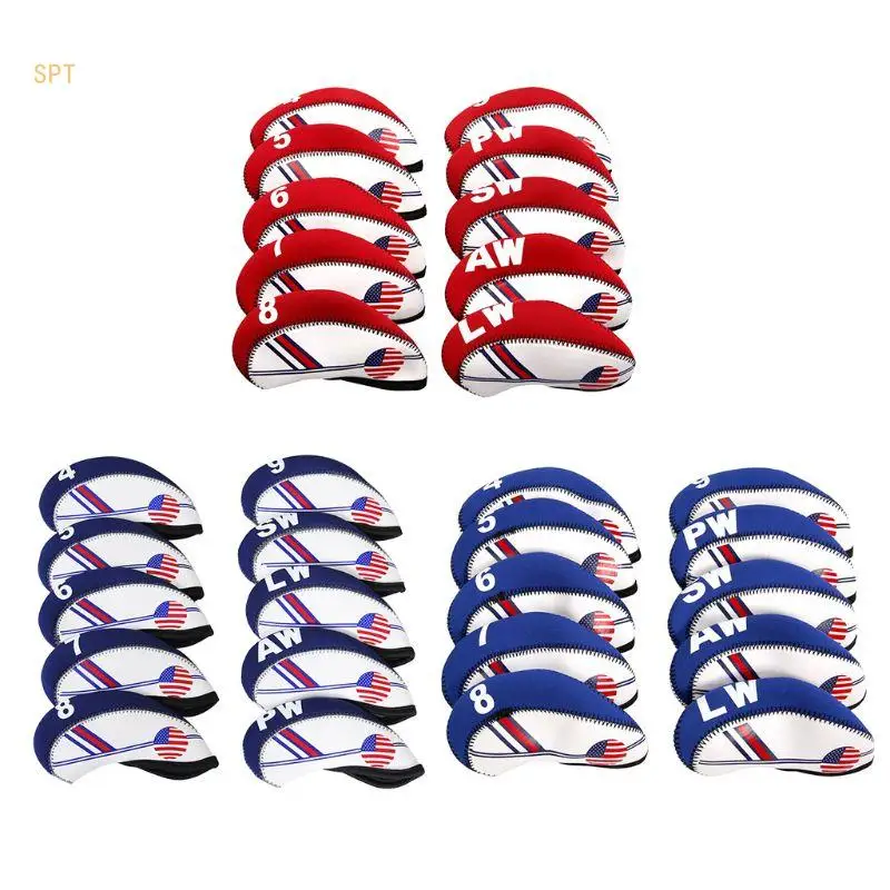 10 Pcs/Set Portable Sport Neoprene Golf Club for Head Cover Iron Protective Headcovers for Case Protector 714F