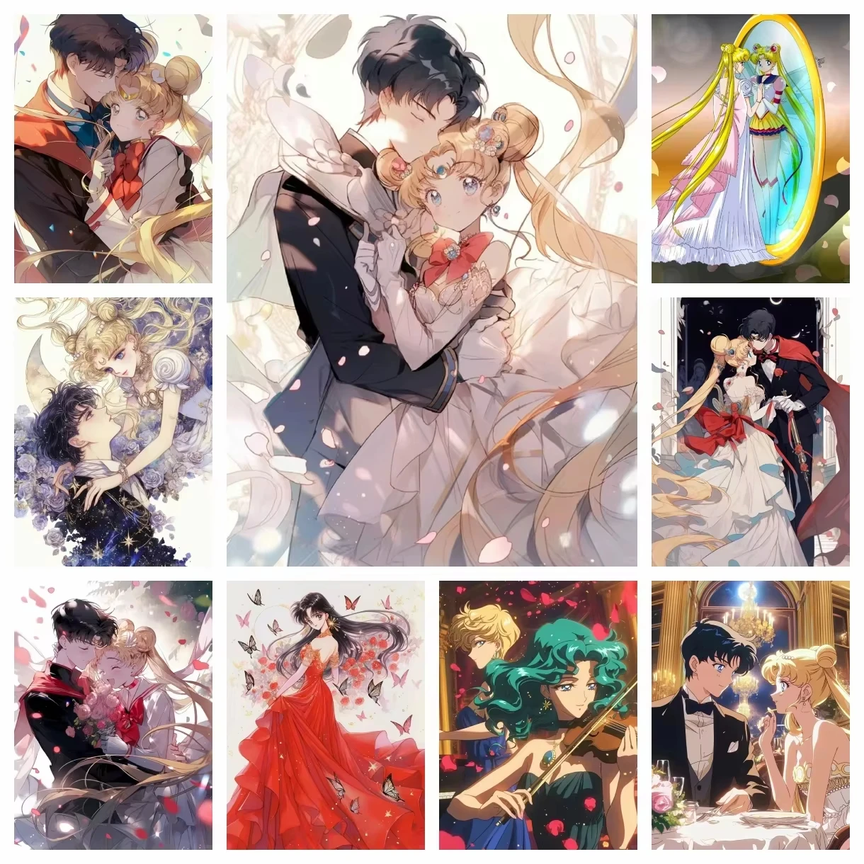 5D DIY Diamant-Malerei-Set Klassisches Sailor Moon Anime-Kunstwerk Vollflächiges Strass-Mosaik Wanddekoration Bastelset Geschenk für Zuhause
