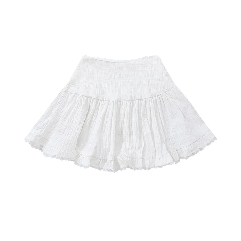 Fresh And Fashionable Lace Pleated White Short Skirt for Women in Summer Spicy High Waisted Ballet Style Casual A-line Skirt