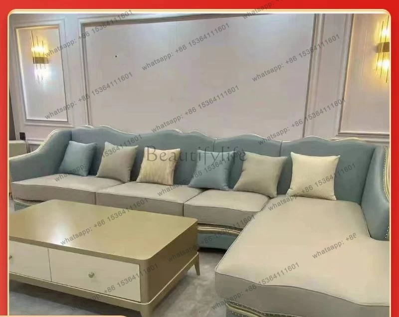 American light luxury corner sofa L-shaped concubine position leather cloth leather art combination