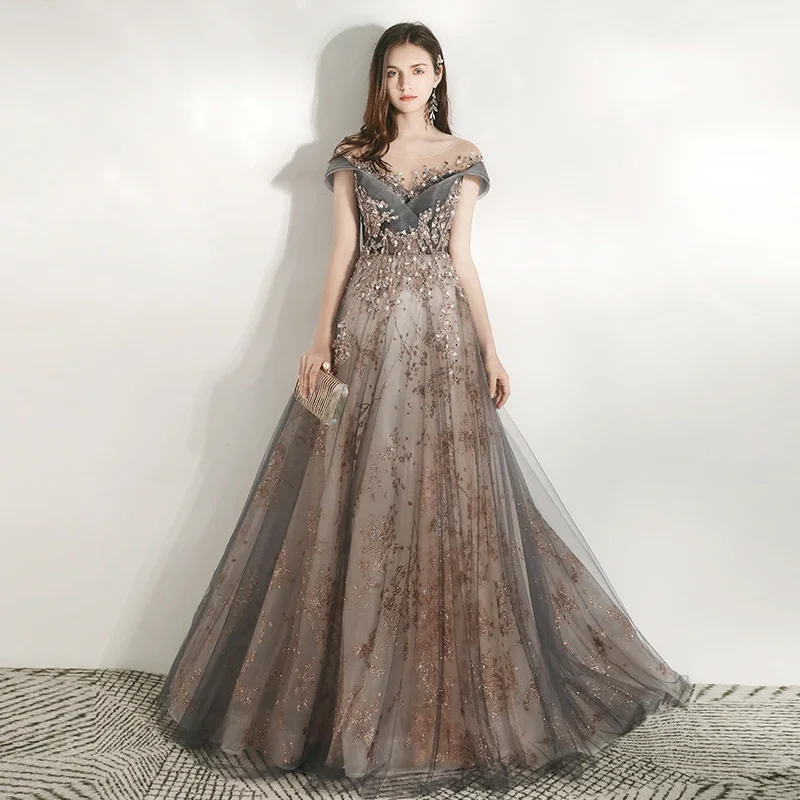 Customized  Banquet Elegant Evening Dress Scoop Sequins Appliques Floor-length Long Prom Formal Gown Vestidos De Noche