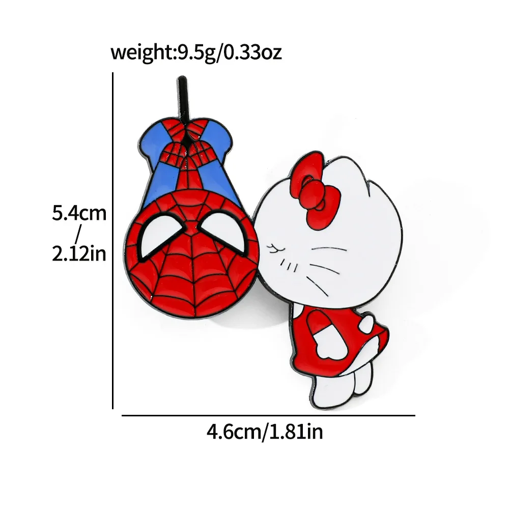 Anime Sanrio Hello Kitty Spiderman Brooch Cartoon Figure Kitty Cat Spiderman Metal Badge Brooch Lovers Jewelry Accessories Gifts