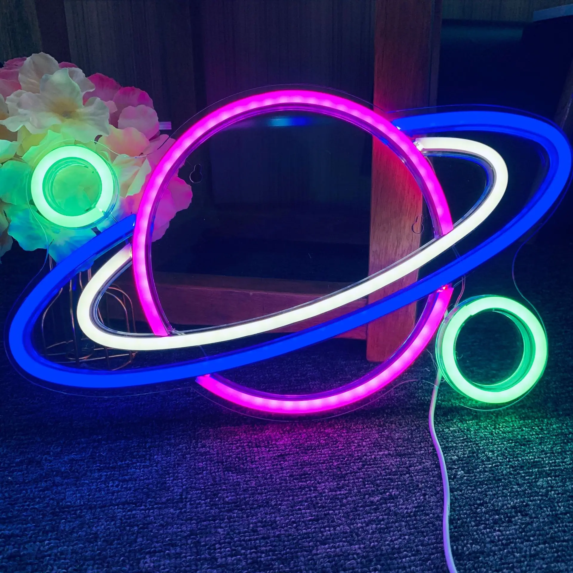 Planet LED Neon Sign for Bedroom Wall Decor Colorful Saturn Night Light for Kids Birthday Gifts USB Power Size 15.7*10.6 Inch