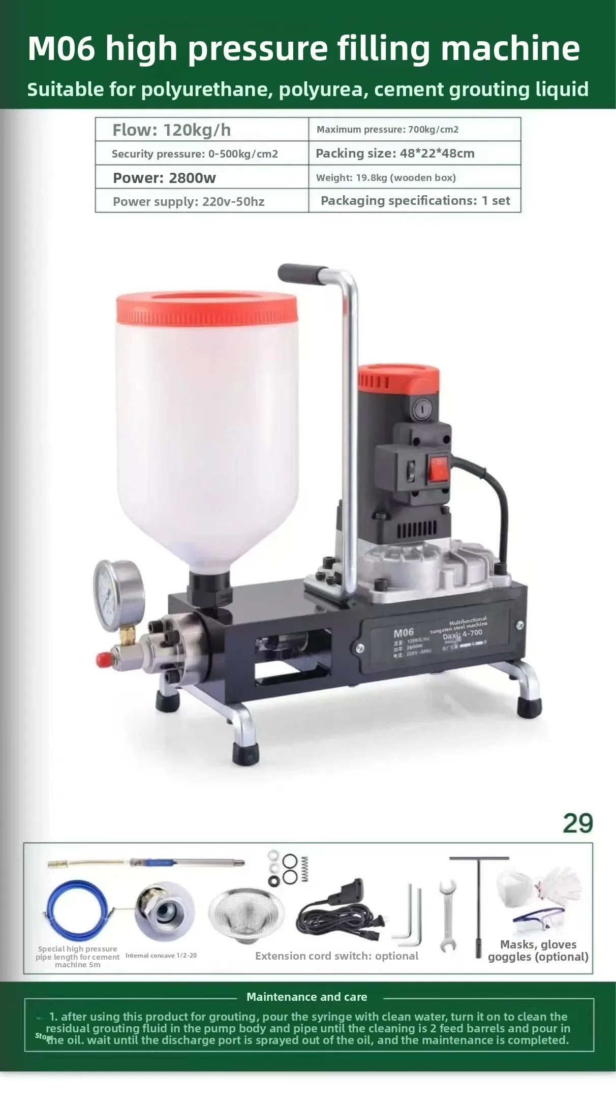 2025 Hot sell High Pressure Cement Grouting Injection Machine Waterproof with Pump and PLC Core Components 1 Year Warranty Popul