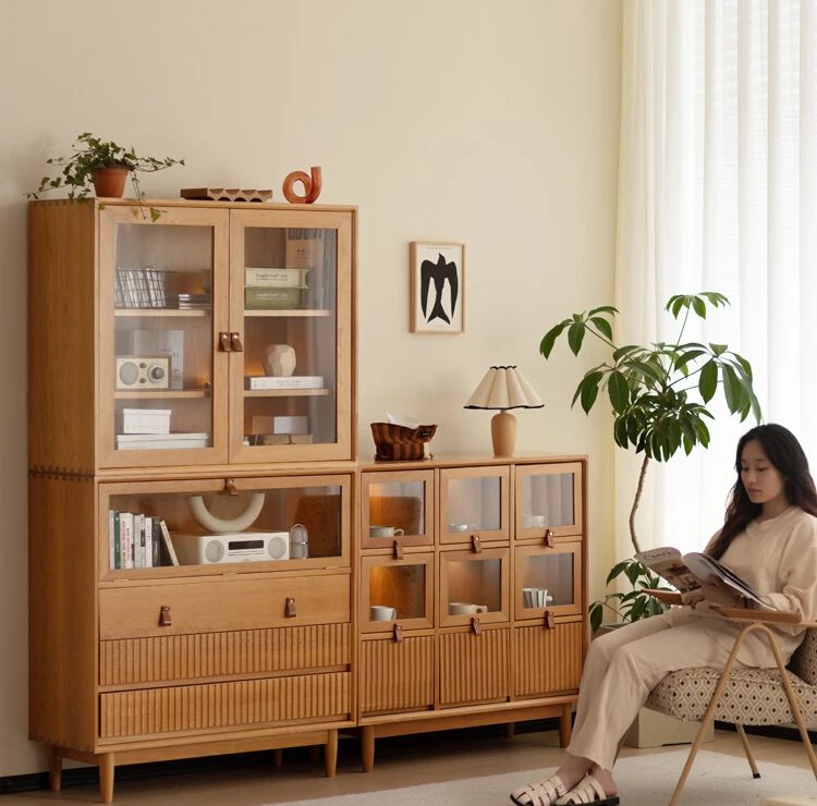 Combination bookcase, cherry wood free storage cabinet, large storage cabinet, Nordic display cabinet