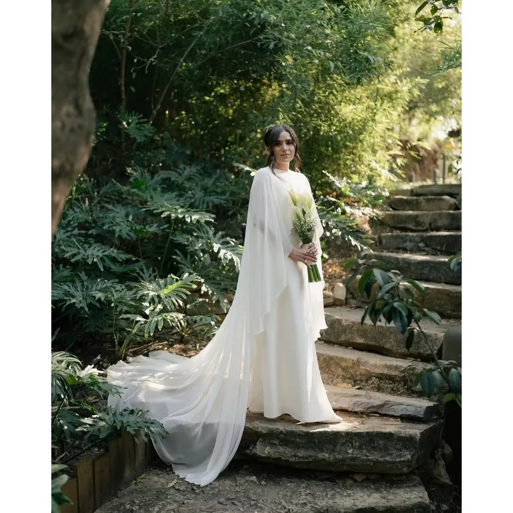 Customized Crepe Wedding Dresses For Bride Square Collar Slit High Quality Elegant White Bridal Cheap for Floor-Length Simple