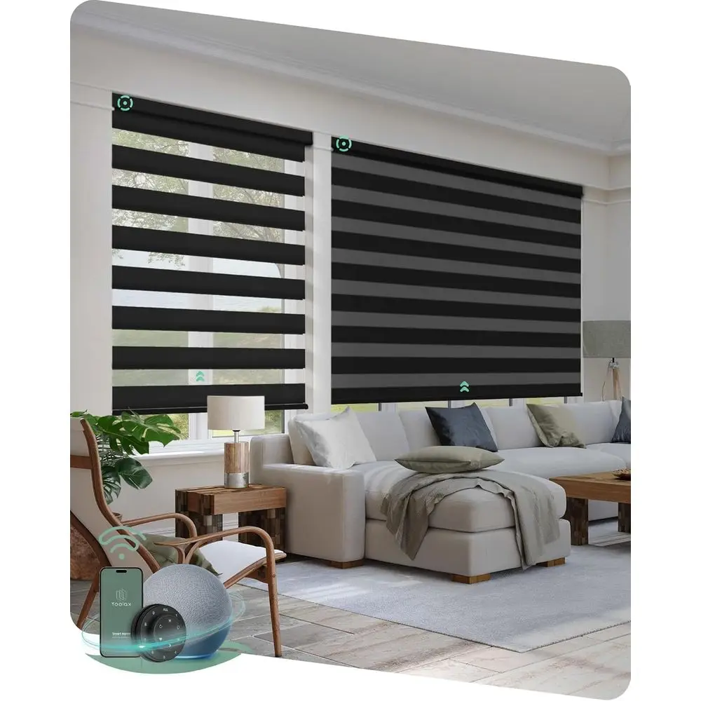 

Электрические жалюзи Zebra с мотором и пультом ДУ, совместимые с Alexa, на заказ, с функцией приватности, цвет: роскошный черный