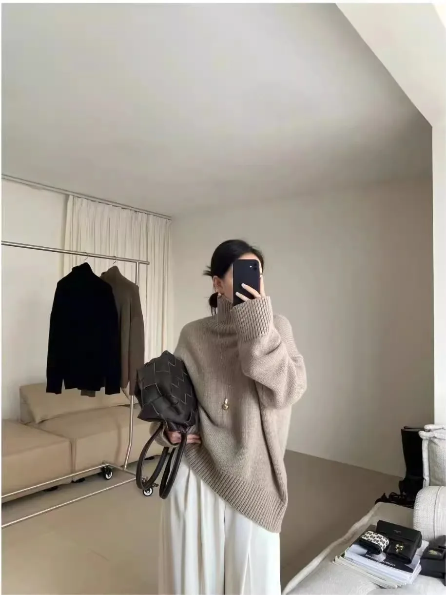 

Cashmere Sweater for Women High-neck Sweater Loose and Thickened Silhouette Sweater