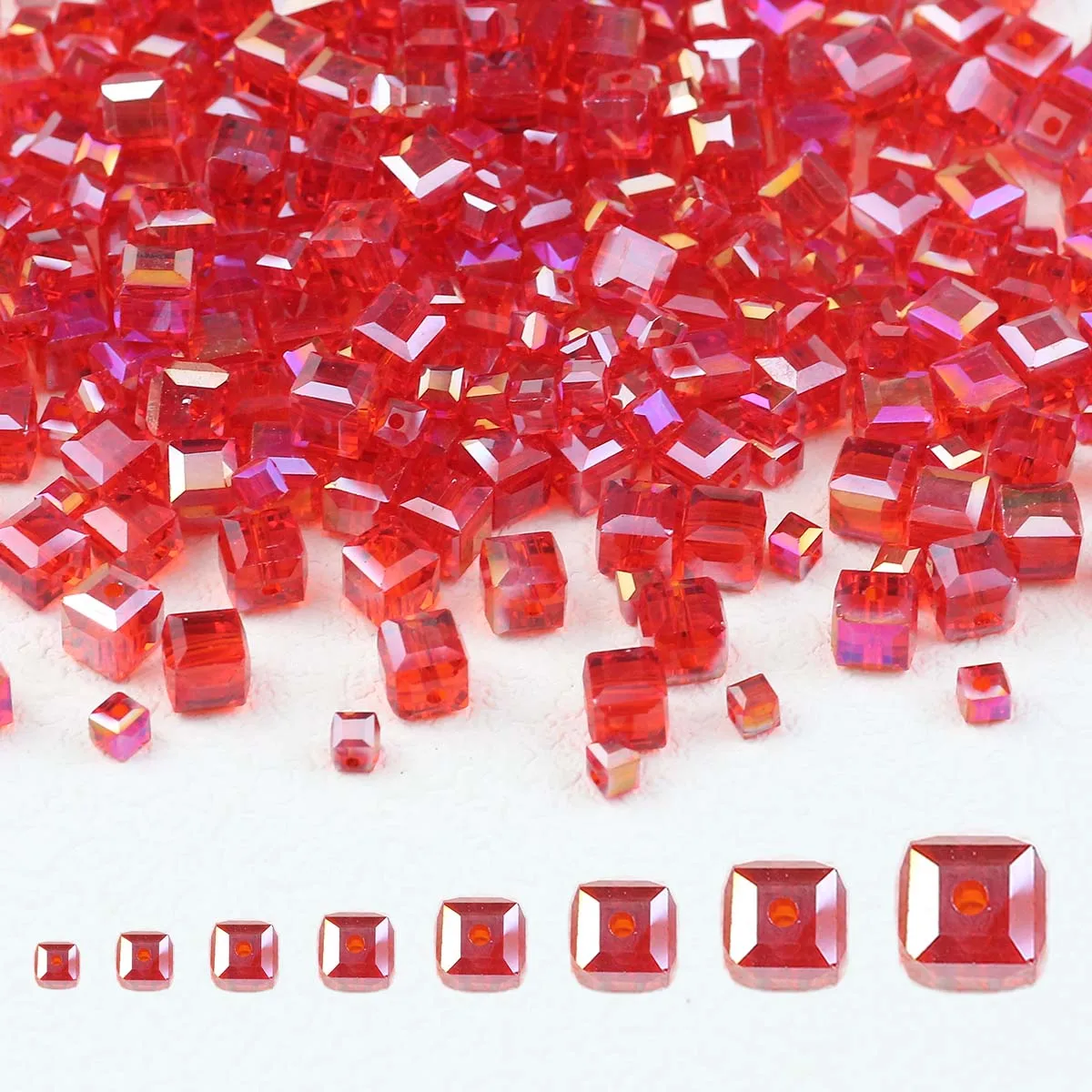 100~30pcs Austrian Red AB Colorful 3/4/6/7mm Crystal Glass Square Loose Spacer Beads For Diy Jewelry Making Bracelets Necklaces