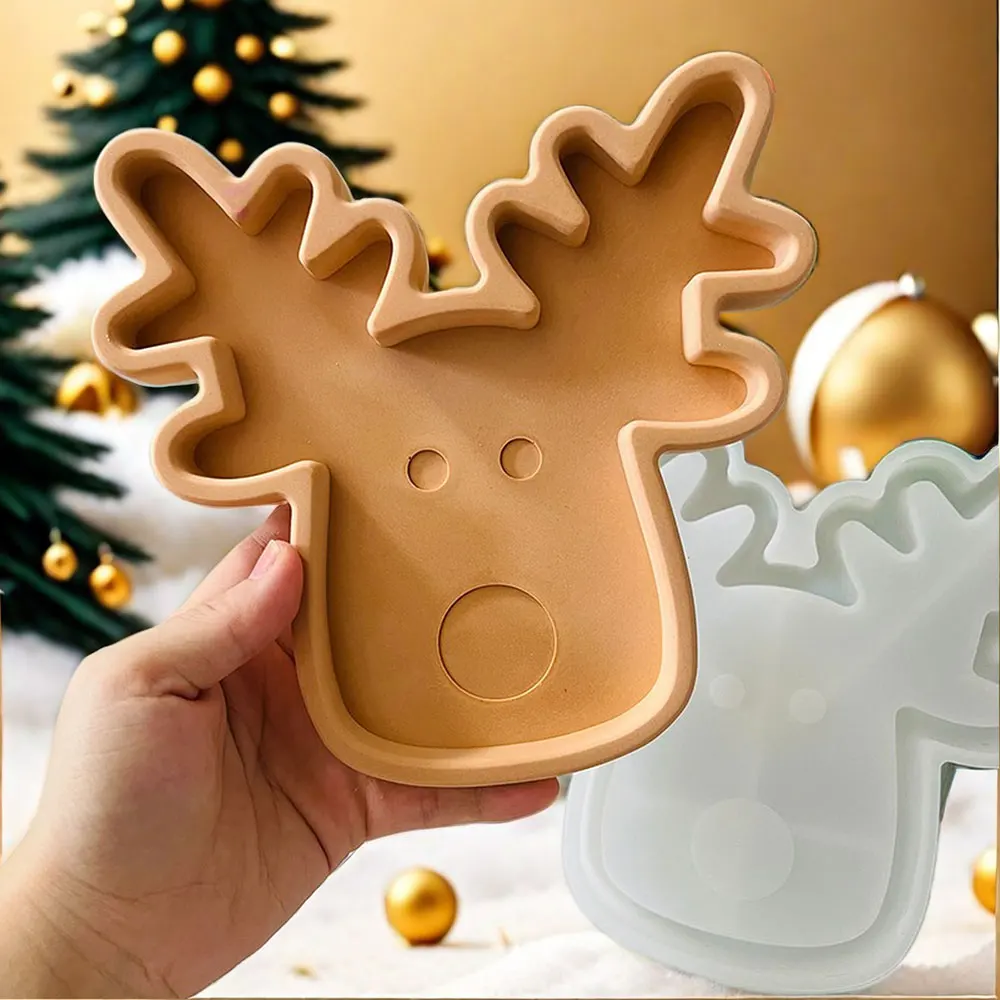 Christmas Tray Silicone Molds Concrete Fruit Pallet Resin Mold Trinket Dish Plaster Mold Xmas Tree House Cement Mold Elk Mould