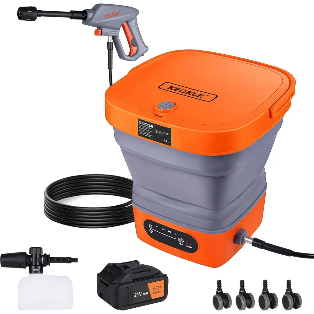 

Беспроводная мойка высокого давления с баком 4,5 галлона, электрическая мойка высокого давления 4000 мАч с батарейным питанием, максимальное давление 750 фунтов на квадратный дюйм, насадка 5-в-1,