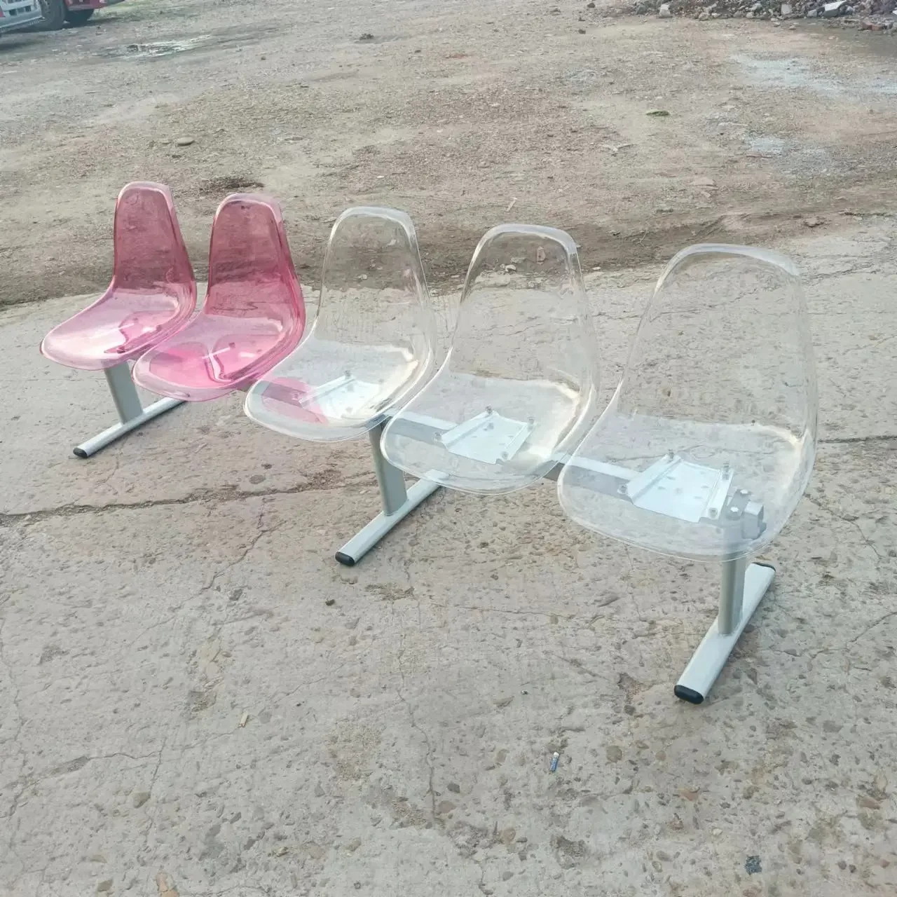 Wholesale of plastic row chairs, step chairs, net red transparent chairs, supermarkets, 3 person indoor waiting chairs, benches