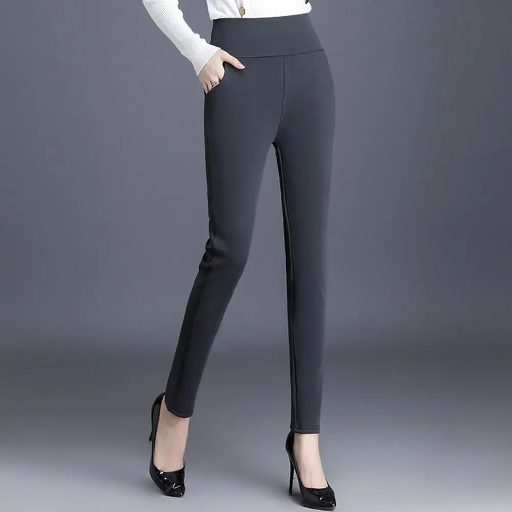 Pantaloni in poliestere da donna pantaloni a matita elastici in vita alla moda per le donne pantaloni a matita in pile da donna accoglienti a vita alta caldi ed eleganti