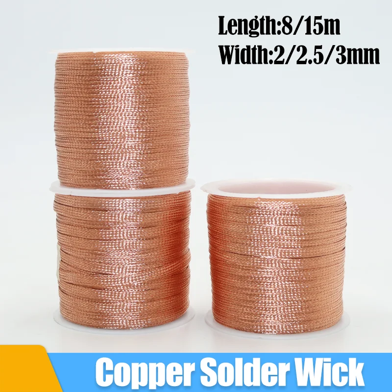 Length 15M 8M Copper Wire 2.0/2.5/3.0mm Desoldering Mesh Braid Tape Solder Remover Wick Wire Welding Tin PCB BGA Soldering Tool