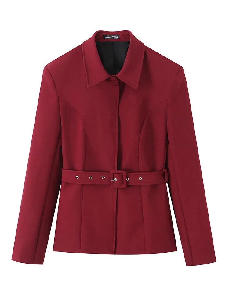 

HH Women 2026 Fashion Versatile Solid Eye-Catching High-End Belt Blazer Coat Female Elegant Commuting Lapel Long-Sleeved Jacket