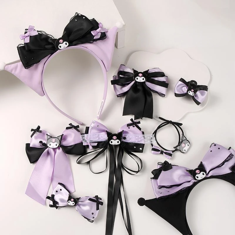 Sanrio Cute Girl Heart Purple Black Sweet Cool Wind Kuromi Series Cat Ears JK Headband Hairband Hairband Cartoon 2024 New Hot