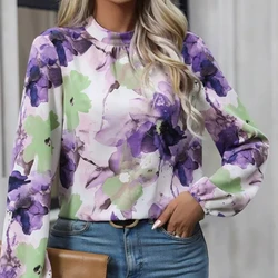 Women's Spring and Autumn New Style Colorful Flower Fashion Temperament Women's Top Bottom Shirt