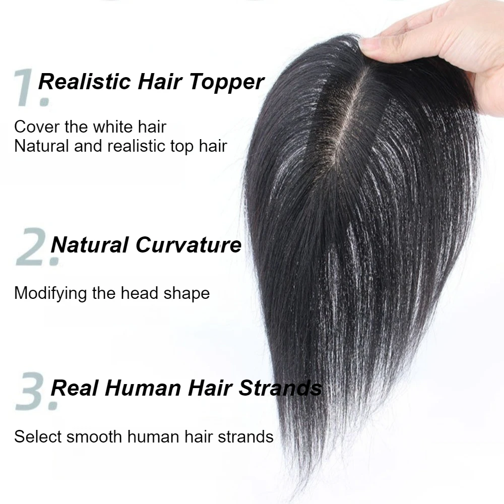 10inch Middle Part Clip-in Human Hair Toupee for Women Naturally Looking Hairpiece Topper 4*13 Silk Base Hair Replacement Piece