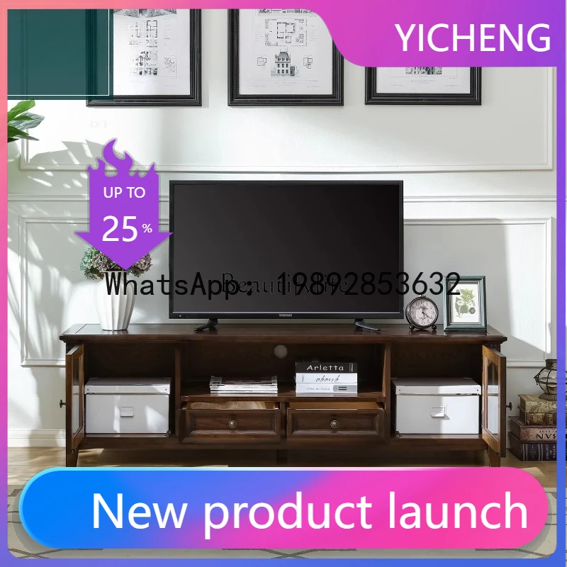 

QQ American country black walnut ash wood solid wood living room combination TV cabinet