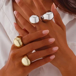 Ingemark 2Pcs/Set Vintage Chunky Smooth Rings for Women Fashion Statement Goth Gold Color Rings Festival Daily Jewelry Gift New