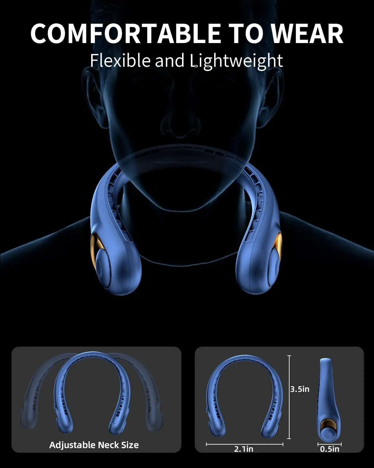 مروحة الرقبة مع مؤشر LED USB-C شحن بطارية طويلة الأمد مروحة خالية من الشفرة بدون استخدام اليدين مع 3 سرعات قابلة للتعديل وهادئة للغاية
