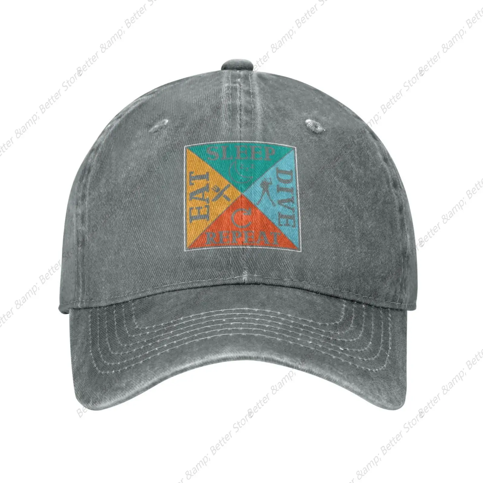 Sleep Dive Repeat Eat Retro Baseball Cap for Women Men Baseball Hat Golf Dad Hats Gray