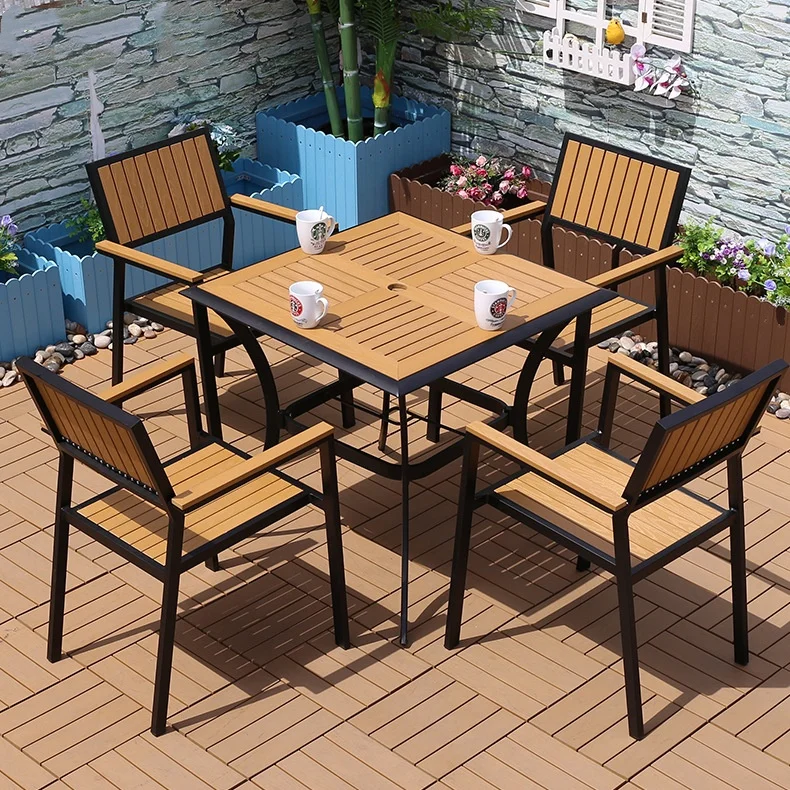 

！@Modern 1 Table& 4 Chairs Dining Table with Rattan Chairs Versatile Furniture Outdoor Garden Restaurant Farmhouse Hall Park Use